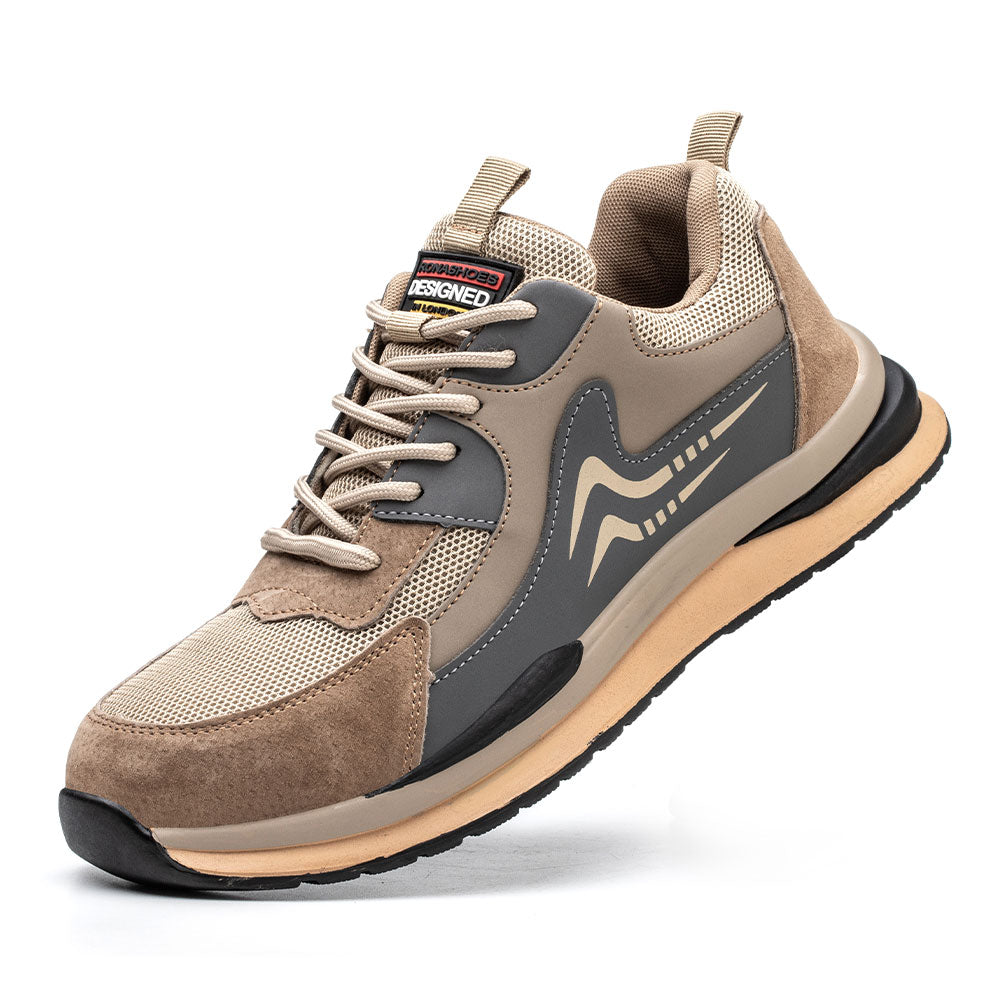 Beta Brown Safety Sneakers – Men’s Lightweight Steel Toe Work Shoes with Protective Design